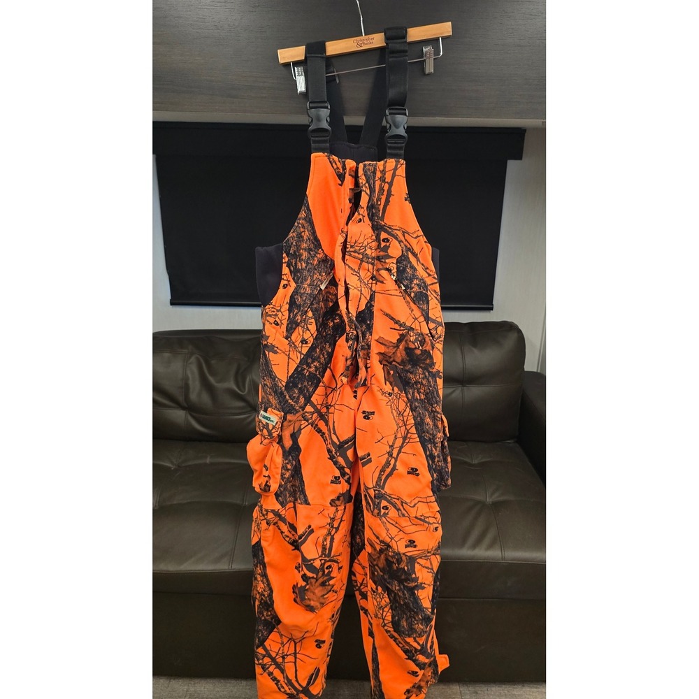 Gander Mountain TechH2O Blaze Orange Camo Hunting Bibs Insulated Mens Medium